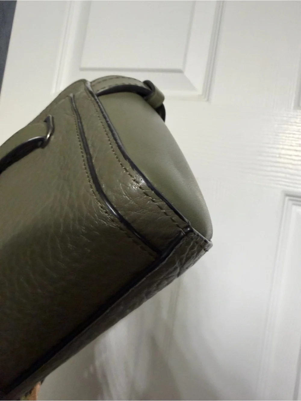 Coach Olive Green Pebbled Leather Crossbody with Leopard Print Strap